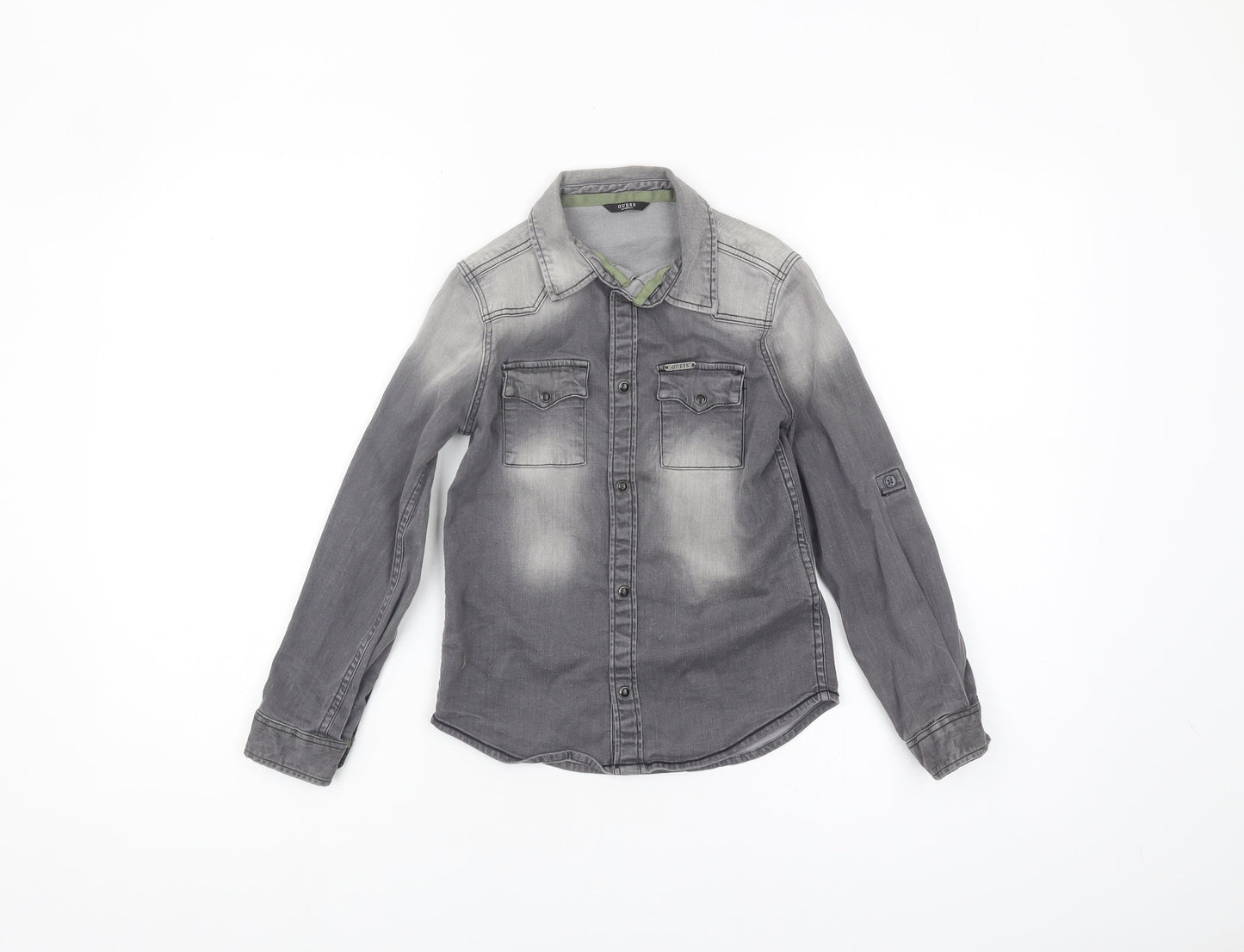 Guess Boys Grey Casual Logo Denim Shirt, Size 7 Years