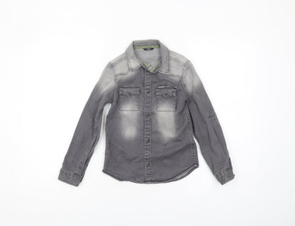 Guess Boys Grey Casual Logo Denim Shirt, Size 7 Years