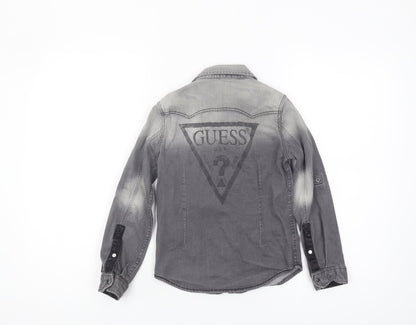 Guess Boys Grey Casual Logo Denim Shirt, Size 7 Years