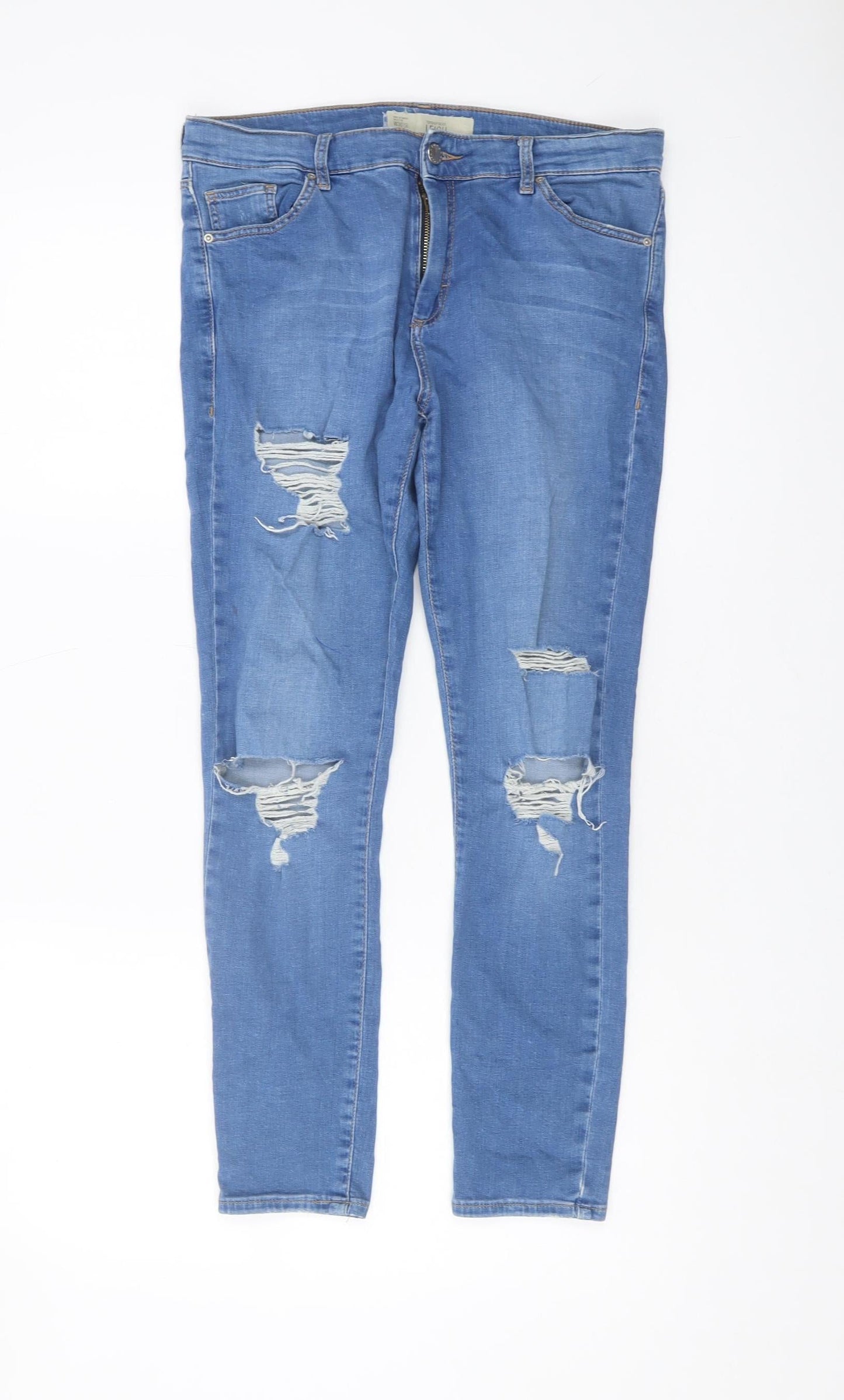 Topshop Women's Blue Skinny Distressed Jeans Size 12
