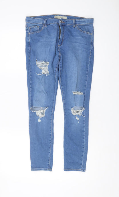 Topshop Women's Blue Skinny Distressed Jeans Size 12