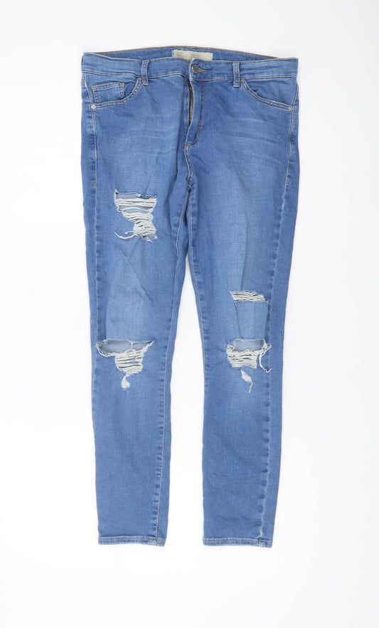 Topshop Women's Blue Skinny Distressed Jeans Size 12