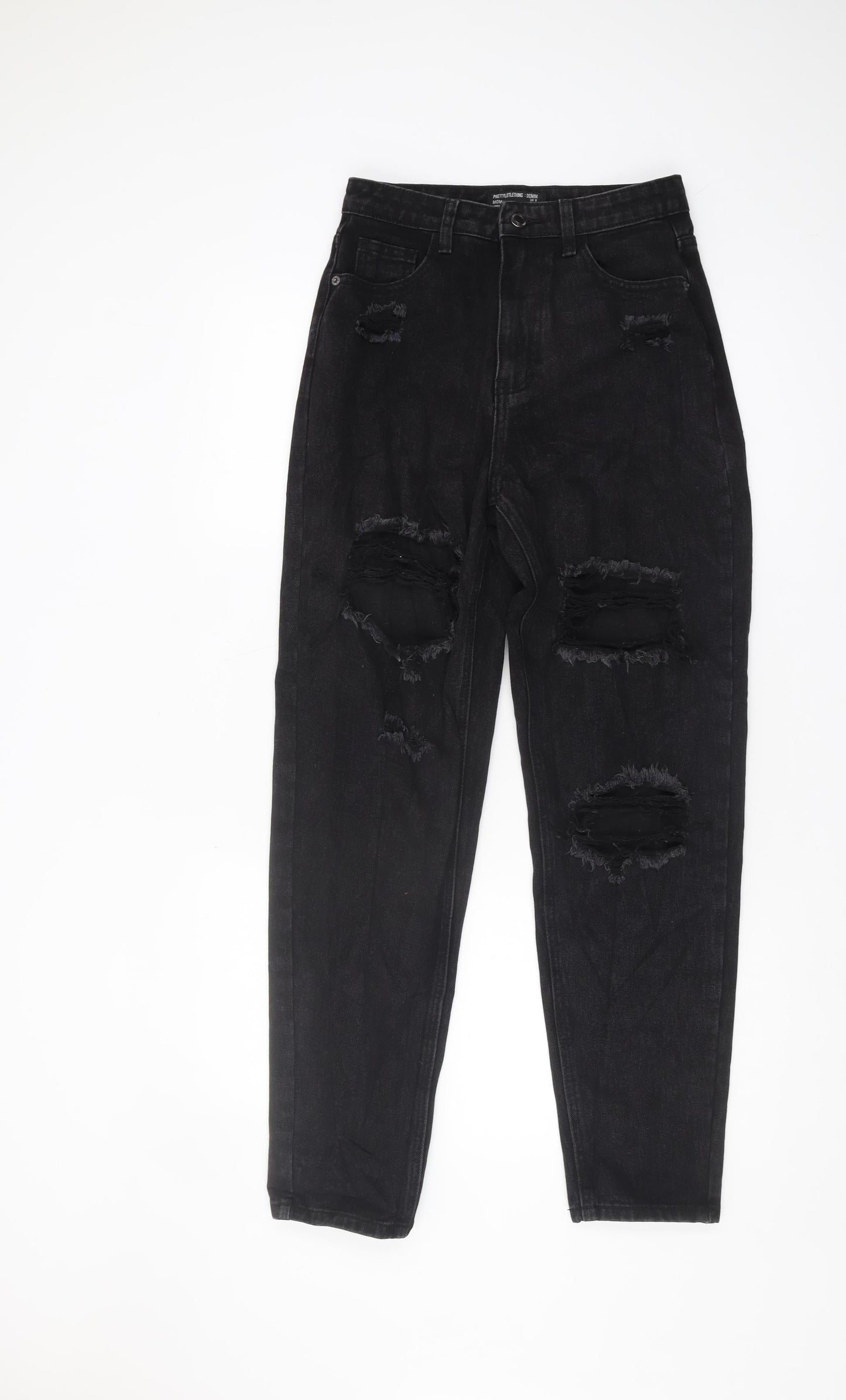 PrettyLittleThing Black Mom Jeans UK 8 Distressed Style