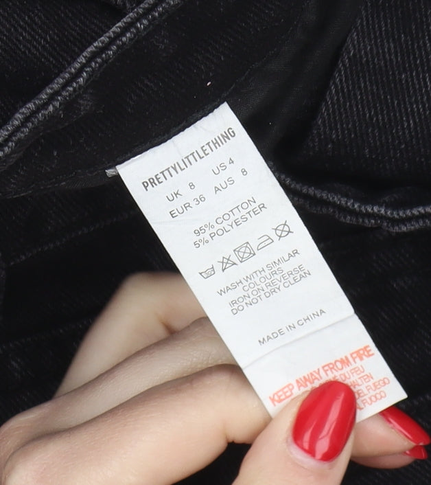 PrettyLittleThing Black Mom Jeans UK 8 Distressed Style