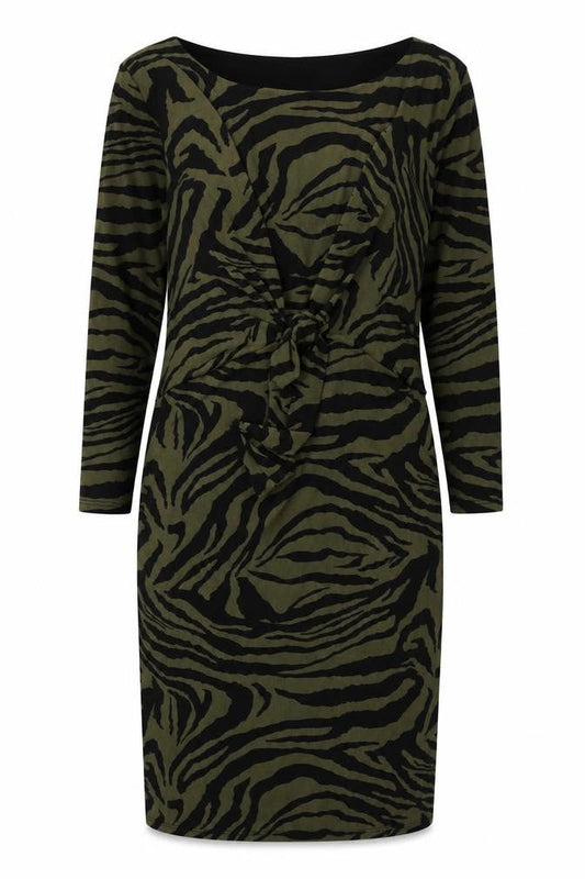 Front view of Roman Women's Green Animal Print Pencil Dress 14