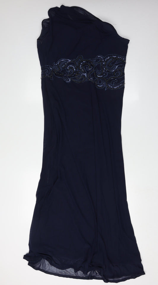 Lipsy Women’s Blue Long Beaded One Shoulder Dress