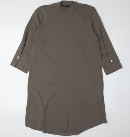 Zara Women's Brown 3/4 Sleeve Mock Neck Dress S