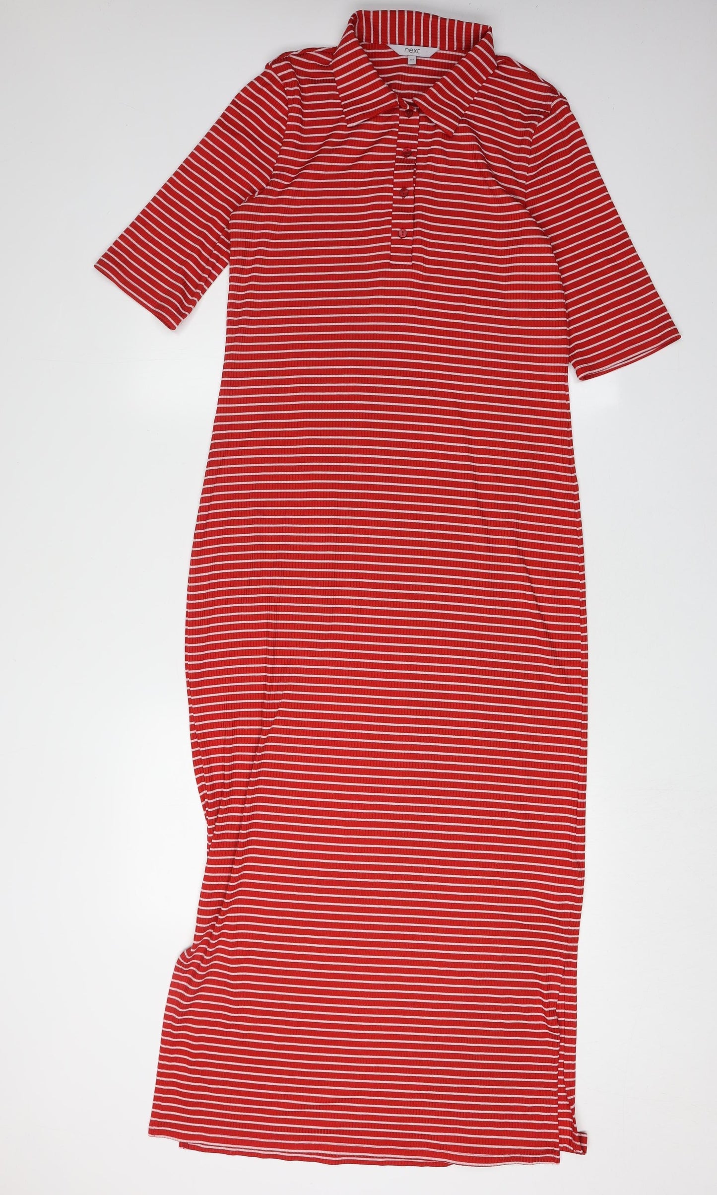 Next Women Red Striped Midi Shirt Dress Size 10T