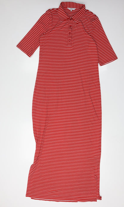Next Women Red Striped Midi Shirt Dress Size 10T