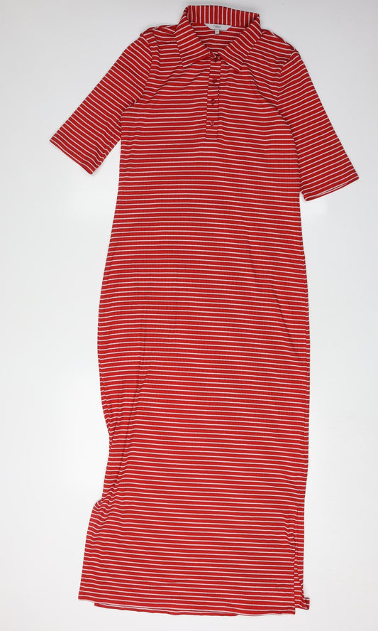 Next Women Red Striped Midi Shirt Dress Size 10T