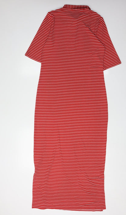 Next Women Red Striped Midi Shirt Dress Size 10T