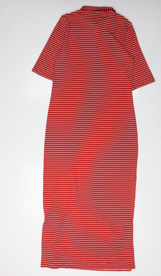 Next Women Red Striped Midi Shirt Dress Size 10T