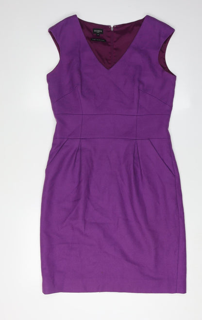 Hobbs Women's Purple Sheath Dress Size 12 V-Neck Classic