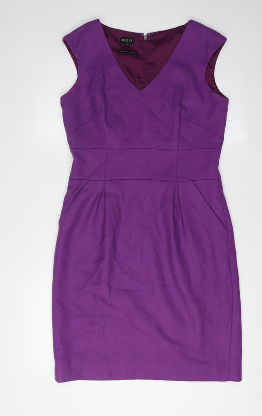 Hobbs Women's Purple Sheath Dress Size 12 V-Neck Classic
