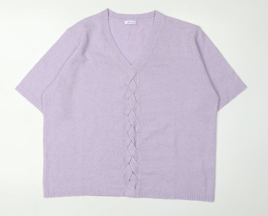 Damart Women's Purple V-Neck Cable-Knit Pullover L