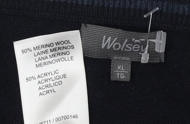 Wolsey Men's XL Black Crew Neck Striped Pullover Jumper