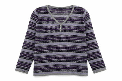 Country Casuals Women's Purple Henley Argyle Petite Jumper M