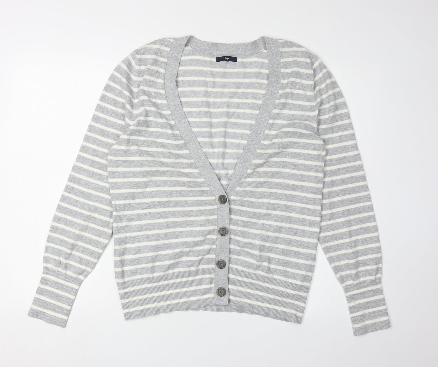 Gap Men's Grey Striped Cardigan, Size L, V-Neck