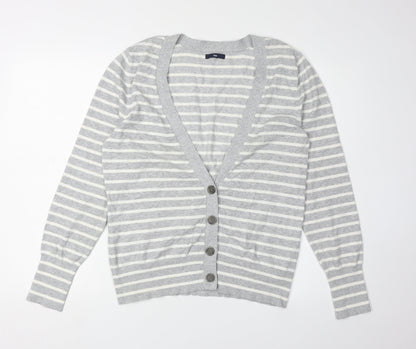 Gap Men's Grey Striped Cardigan, Size L, V-Neck