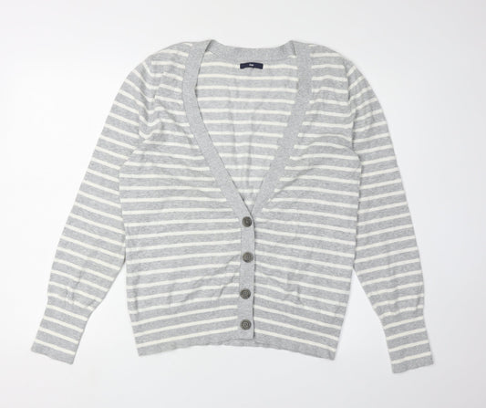 Gap Men's Grey Striped Cardigan, Size L, V-Neck