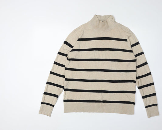 b.young Women's Beige Striped Pullover Jumper L