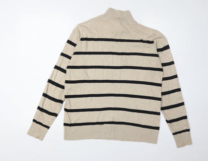 b.young Women's Beige Striped Pullover Jumper L