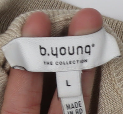 b.young Women's Beige Striped Pullover Jumper L