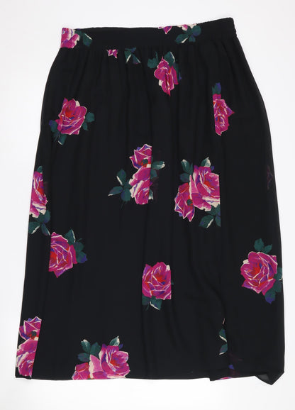 Jaeger Women's Black Midi A-Line Floral Skirt S