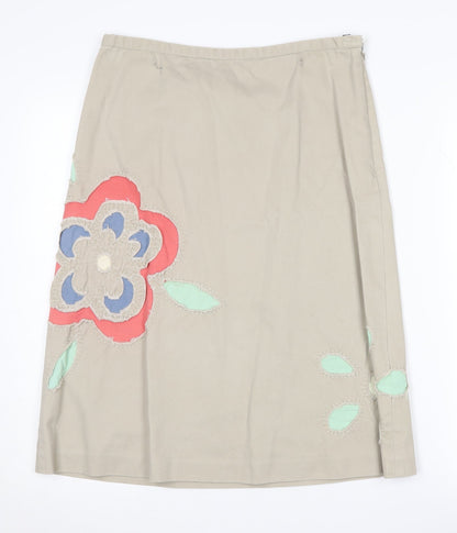 Boden Women's Beige Floral A-Line Midi Skirt Size 10