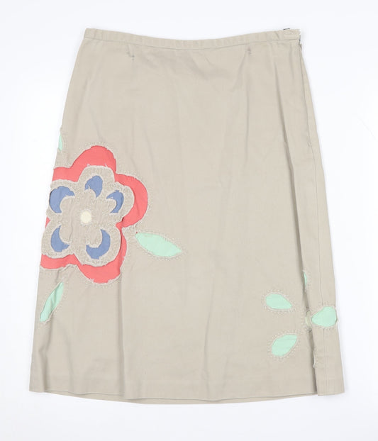 Boden Women's Beige Floral A-Line Midi Skirt Size 10