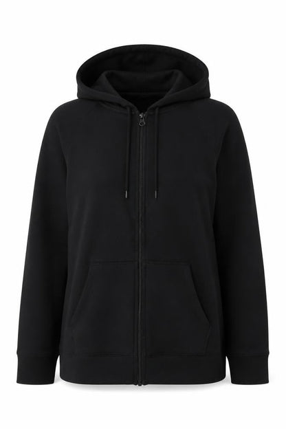 Front view of Champion unisex black full zip hoodie, size L