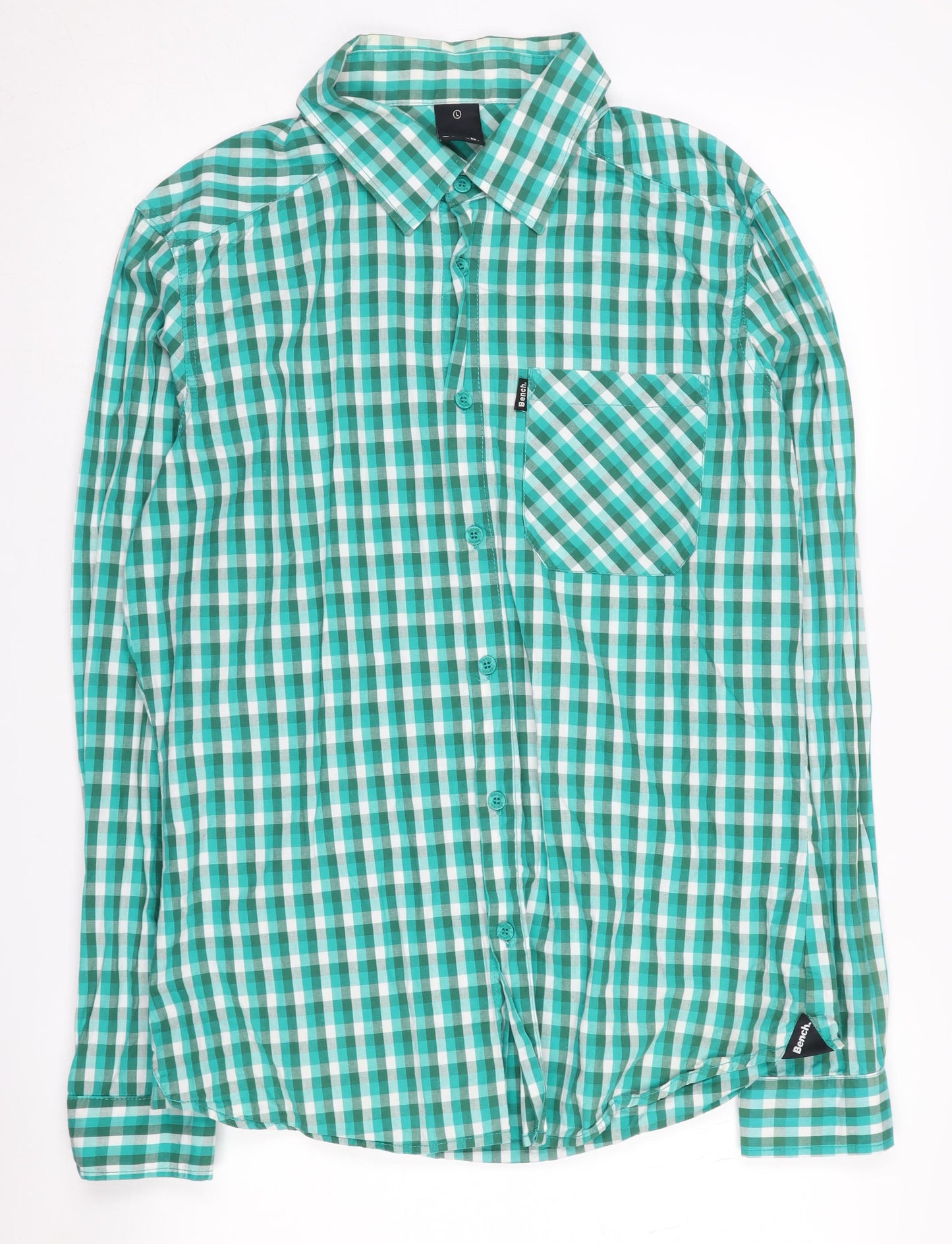 Bench Men's Green Check Long Sleeve Shirt L