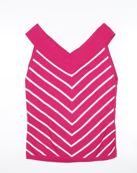 Jaeger Women's Pink Striped V-Neck Tank - Size M