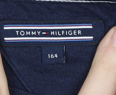 Tommy Hilfiger Girls Blue T-Shirt, Size 164, Graphic Sequin Logo