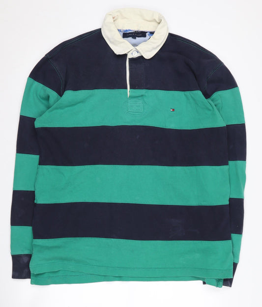 Tommy Hilfiger Men's Green XL Striped Long Sleeve Polo