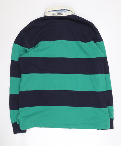 Tommy Hilfiger Men's Green XL Striped Long Sleeve Polo