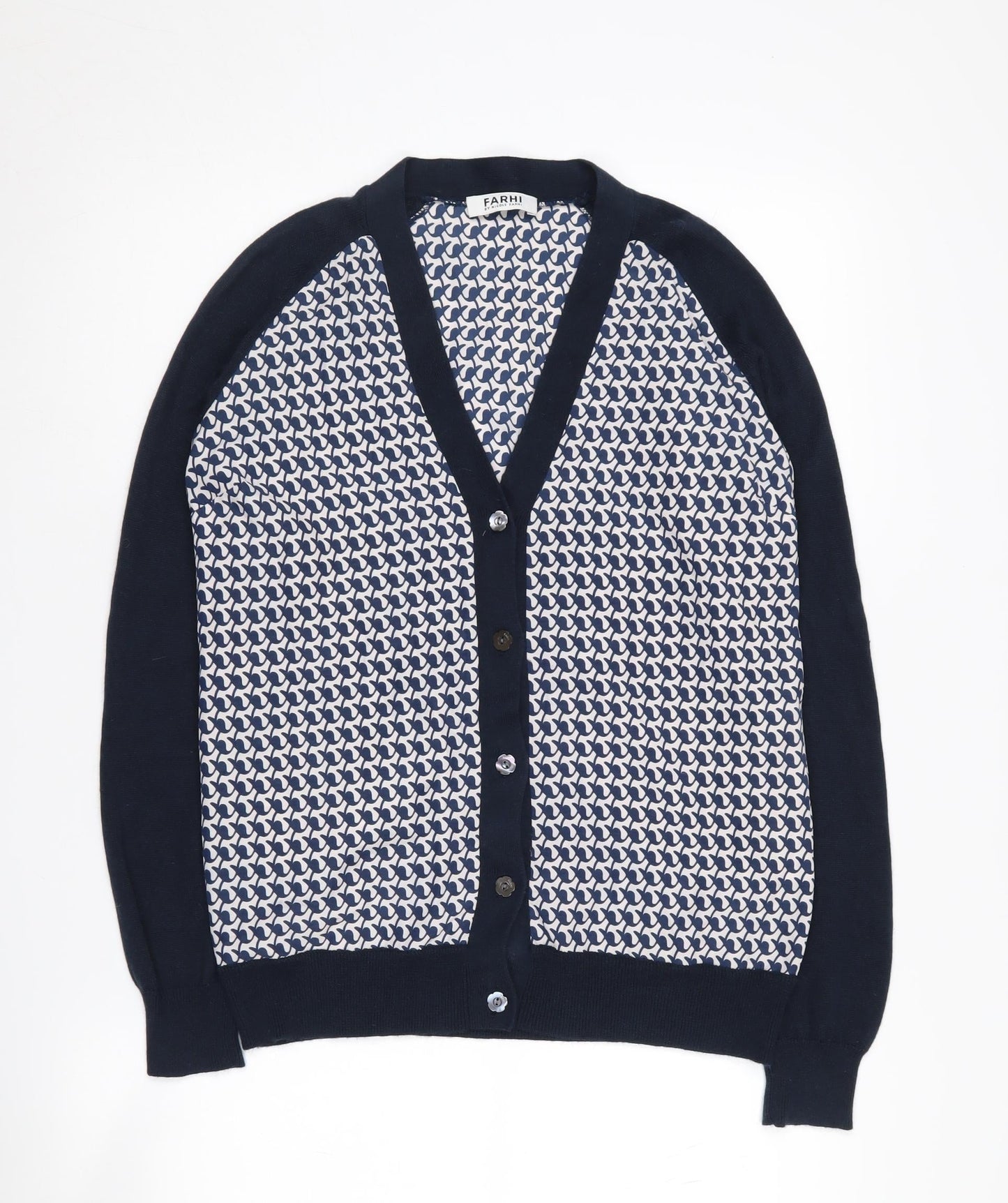 Farhi Women's Blue Cardigan M V-Neck Geometric