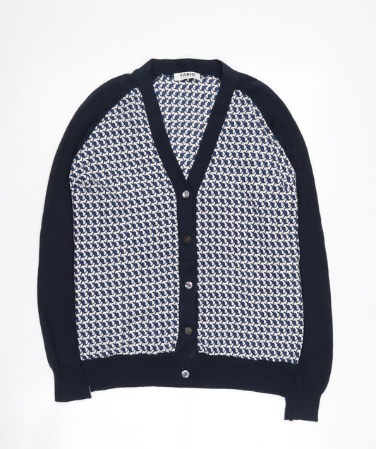 Farhi Women's Blue Cardigan M V-Neck Geometric