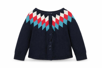 Polarn O. Pyret Girls' Multicoloured Argyle Cardigan 2-3 Years