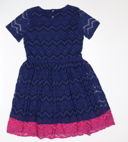 Yumi Girls' Blue Chevron Dress, Age 13, Half Sleeve