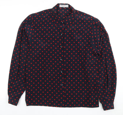 Jaeger Women's Black Polka Dot Button-Up Blouse - Size 12