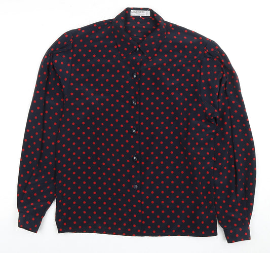 Jaeger Women's Black Polka Dot Button-Up Blouse - Size 12