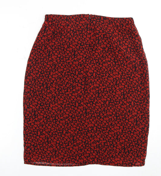Hush Women's Red Floral Knee Length Pencil Skirt