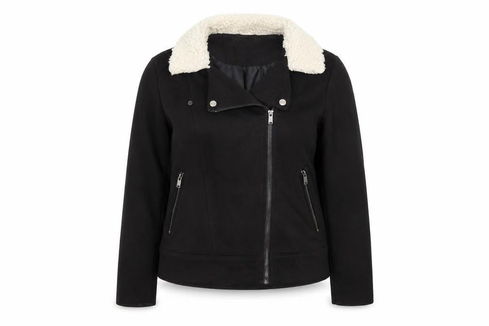 Womens UK Size L Jacqueline de Yong Black Motorcycle Jacket