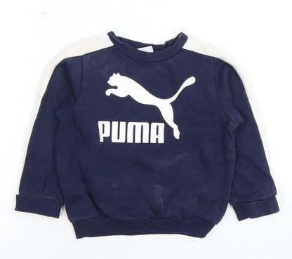 Puma Boys Blue Sweatshirt 2-3 Years Cotton Elastane
