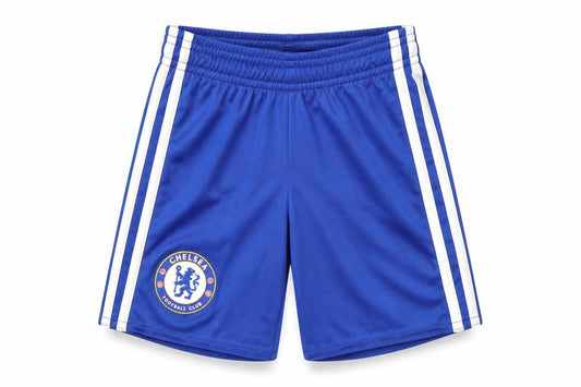 Front view of Adidas boys’ blue football shorts 5-6 years