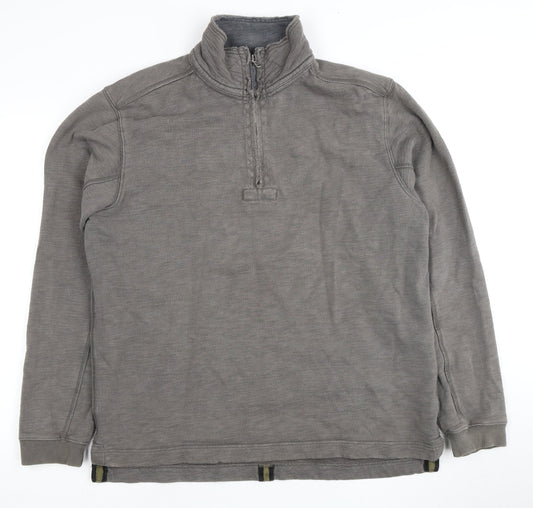 White Stuff Men's Grey High Neck 1/2 Zip Sweatshirt