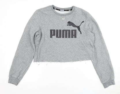 Puma Girls Grey Cropped Pullover Hoodie Size 14-15