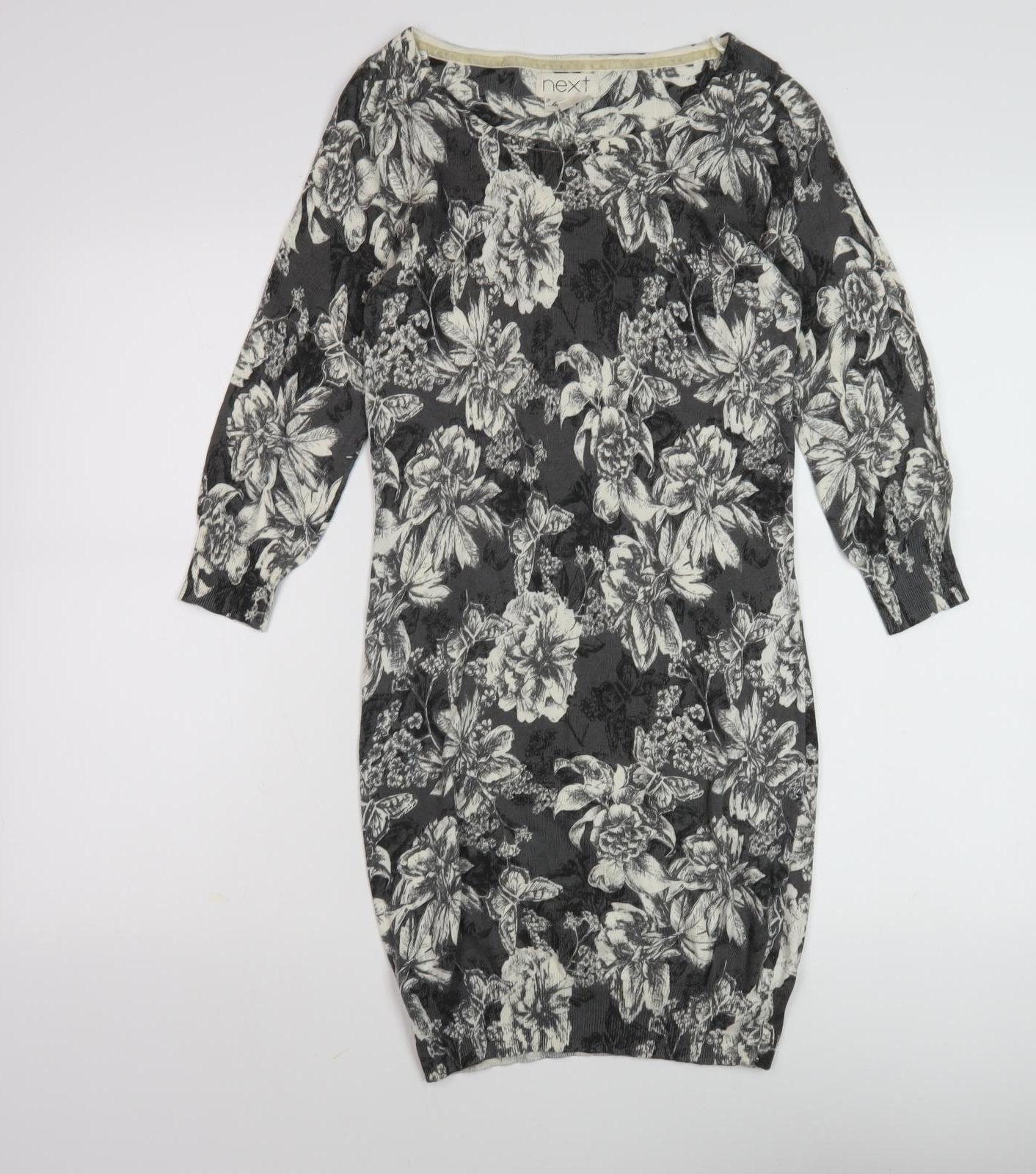 Next Women's Black Floral Knee-Length Shift Dress