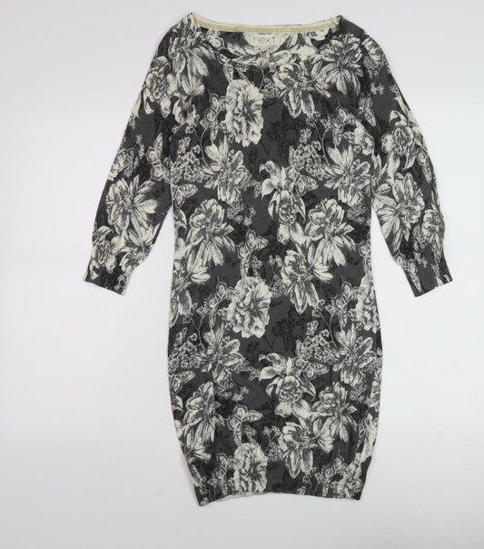 Next Women's Black Floral Knee-Length Shift Dress